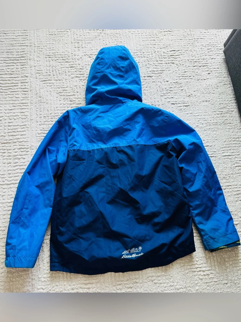 Eddie Bauer Boys' Two-Tone Blue Hooded Rain Jacket